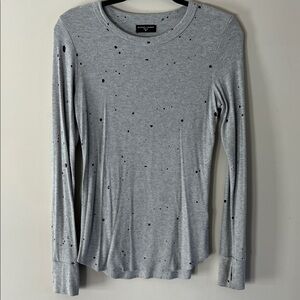 Michael Lauren Heather Gray Distressed Long Sleeve Tee
